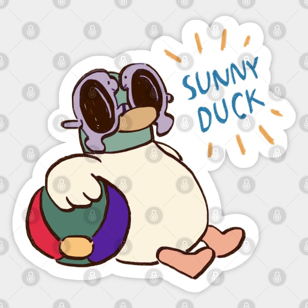 sunny duck goes to the beach in beach break with text / children cartoon Sticker by mudwizard